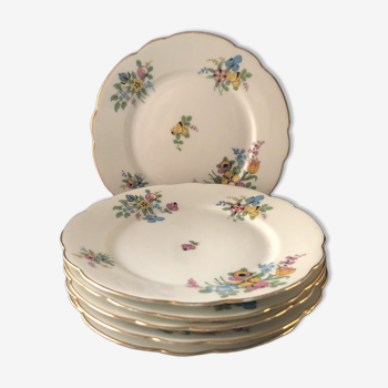6 flat flowery plates in Limoges porcelain