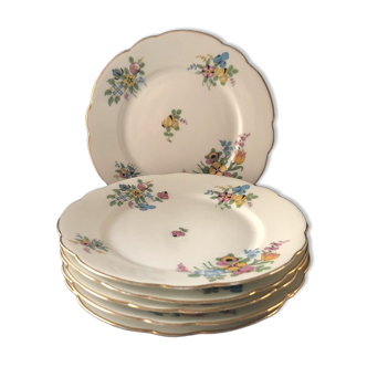 6 flat flowery plates in Limoges porcelain