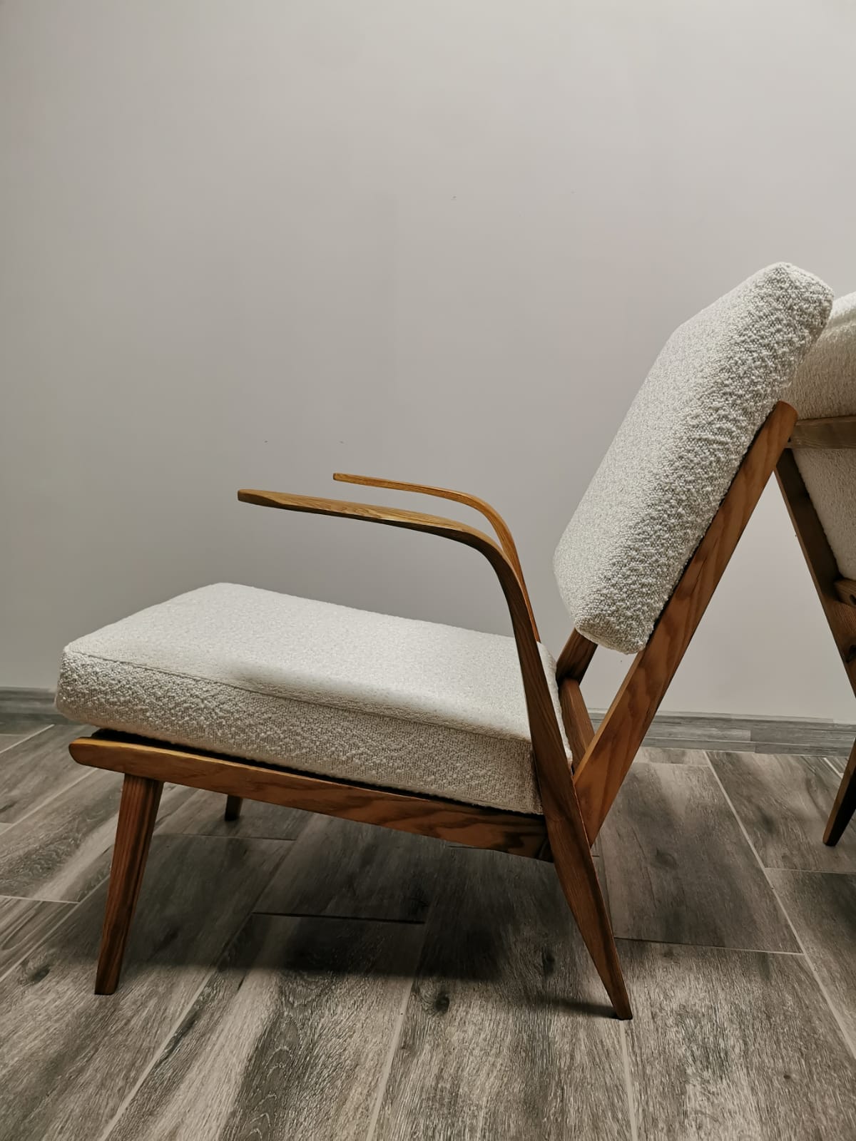 Mid-century wool boucle armchairs
