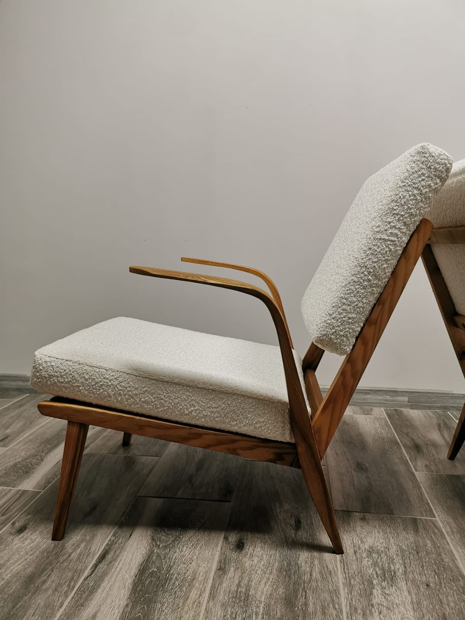 Mid-century wool boucle armchairs