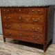 Commode ancienne époque Louis XVI en acajou et filets avec plateau marbre