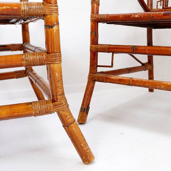 Pair of Asian style bamboo armchairs - France circa 1962
