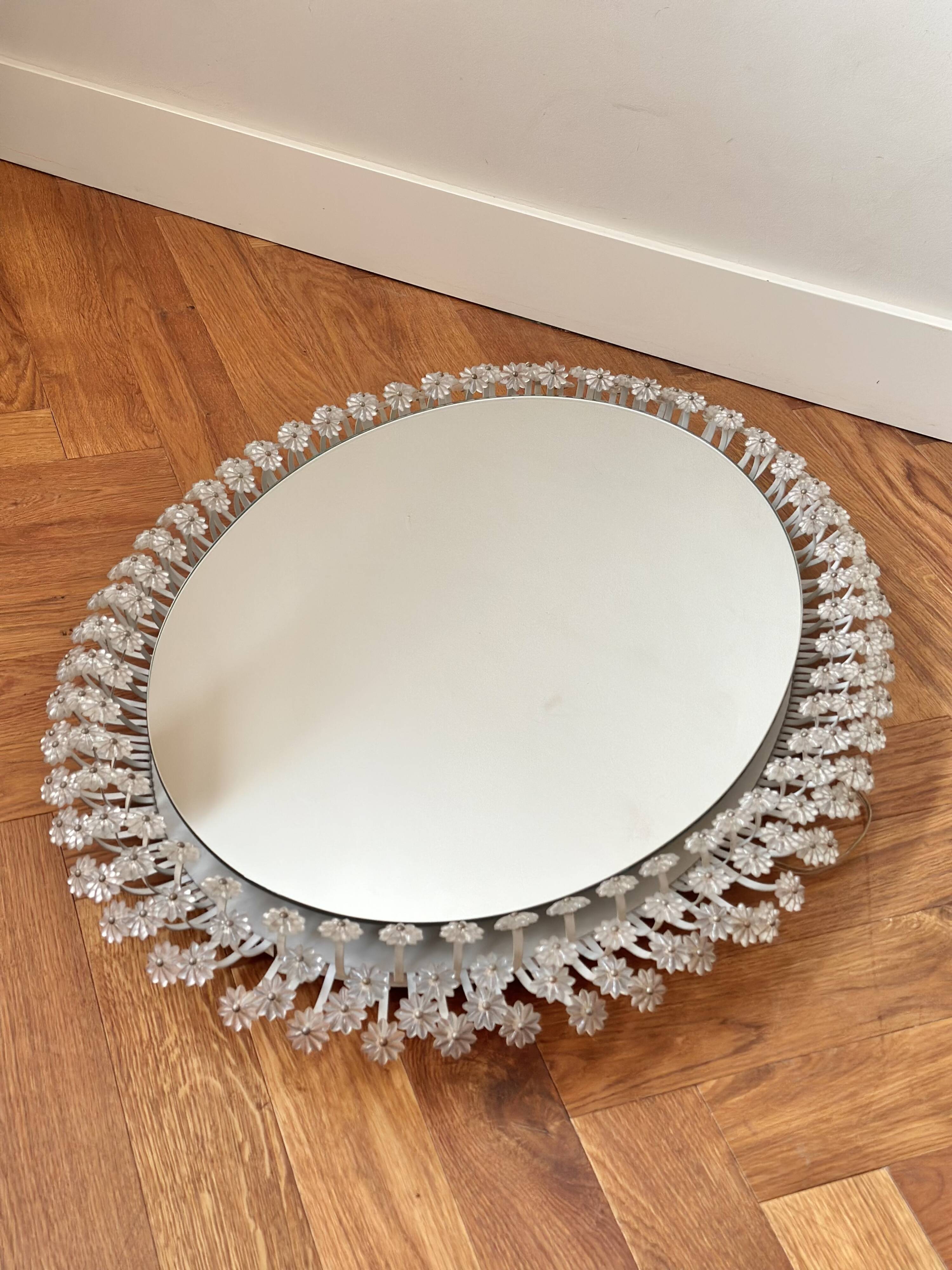 Miroir à fleurs vintage avec éclairage Emil Stejnar Rupert Nikoll