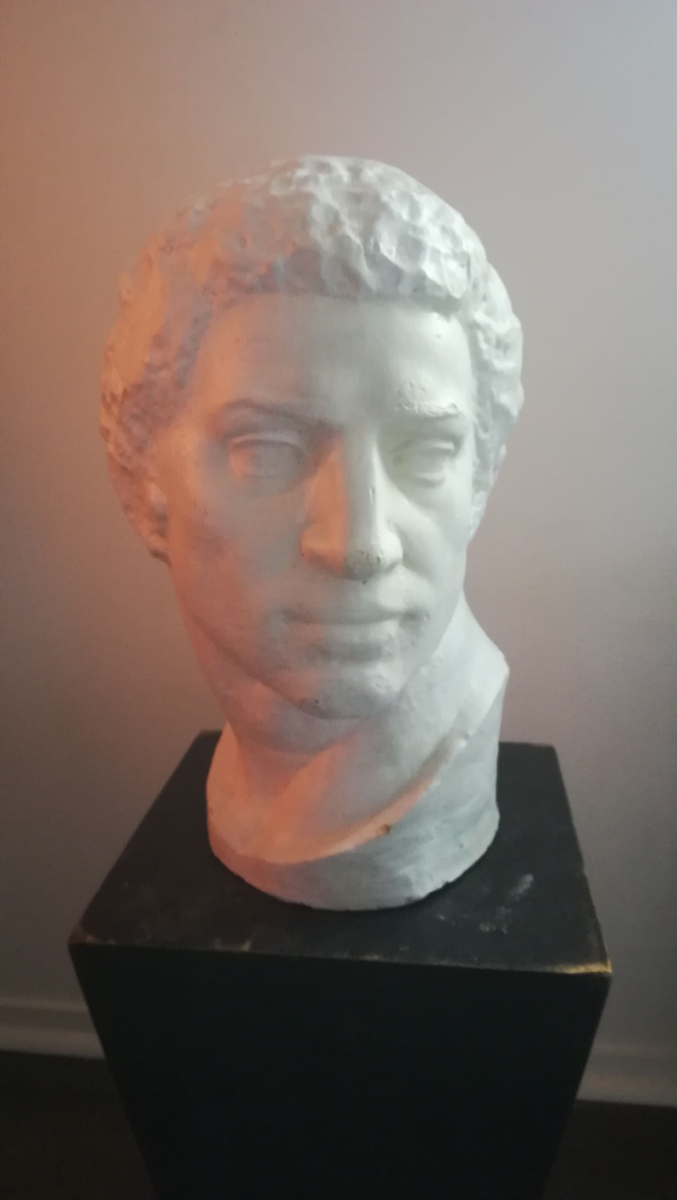 Patinated plaster man head.