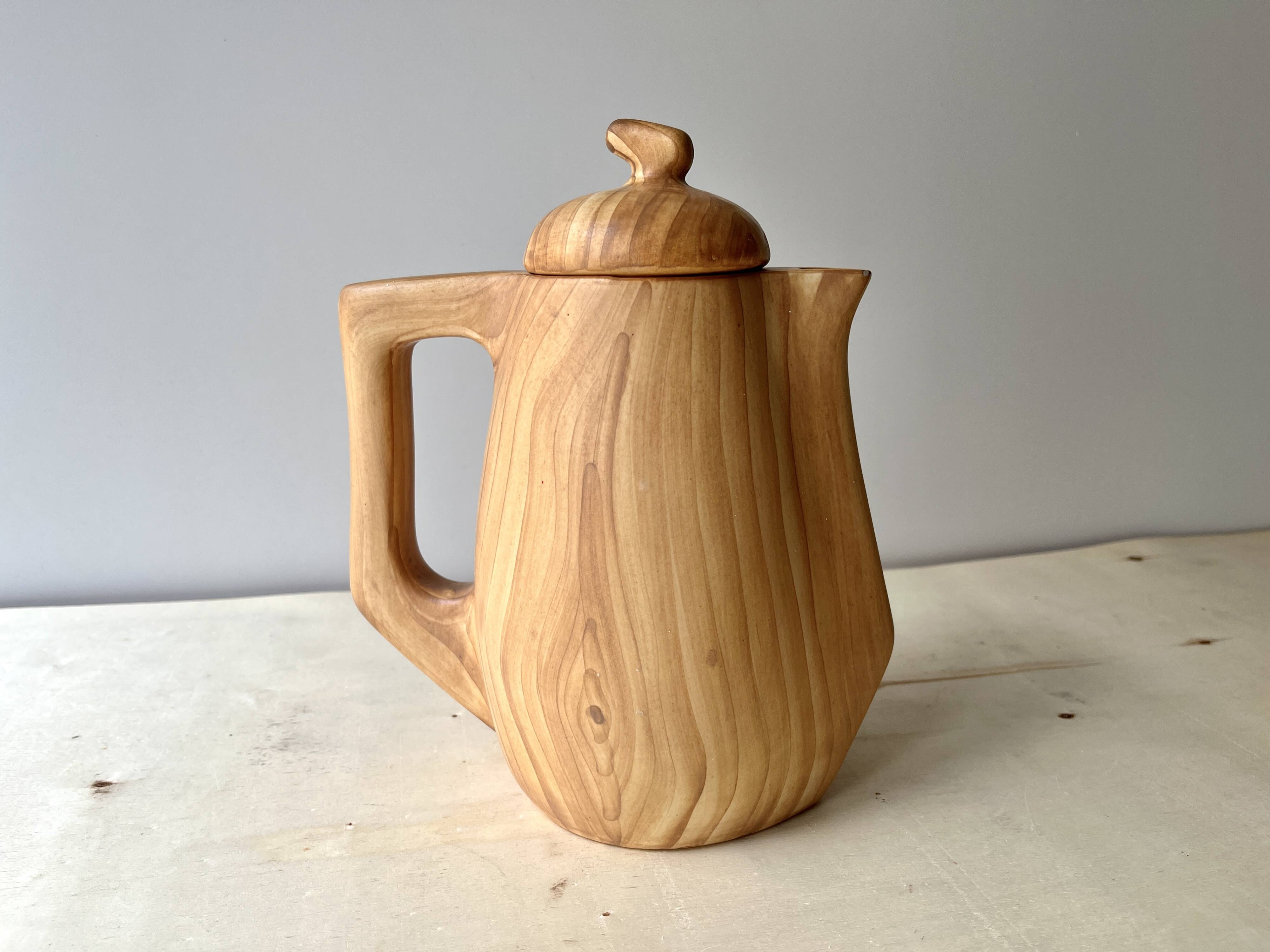 Vintage Grandjean Jourdan Vallauris faux wood coffee maker + sugar bowl