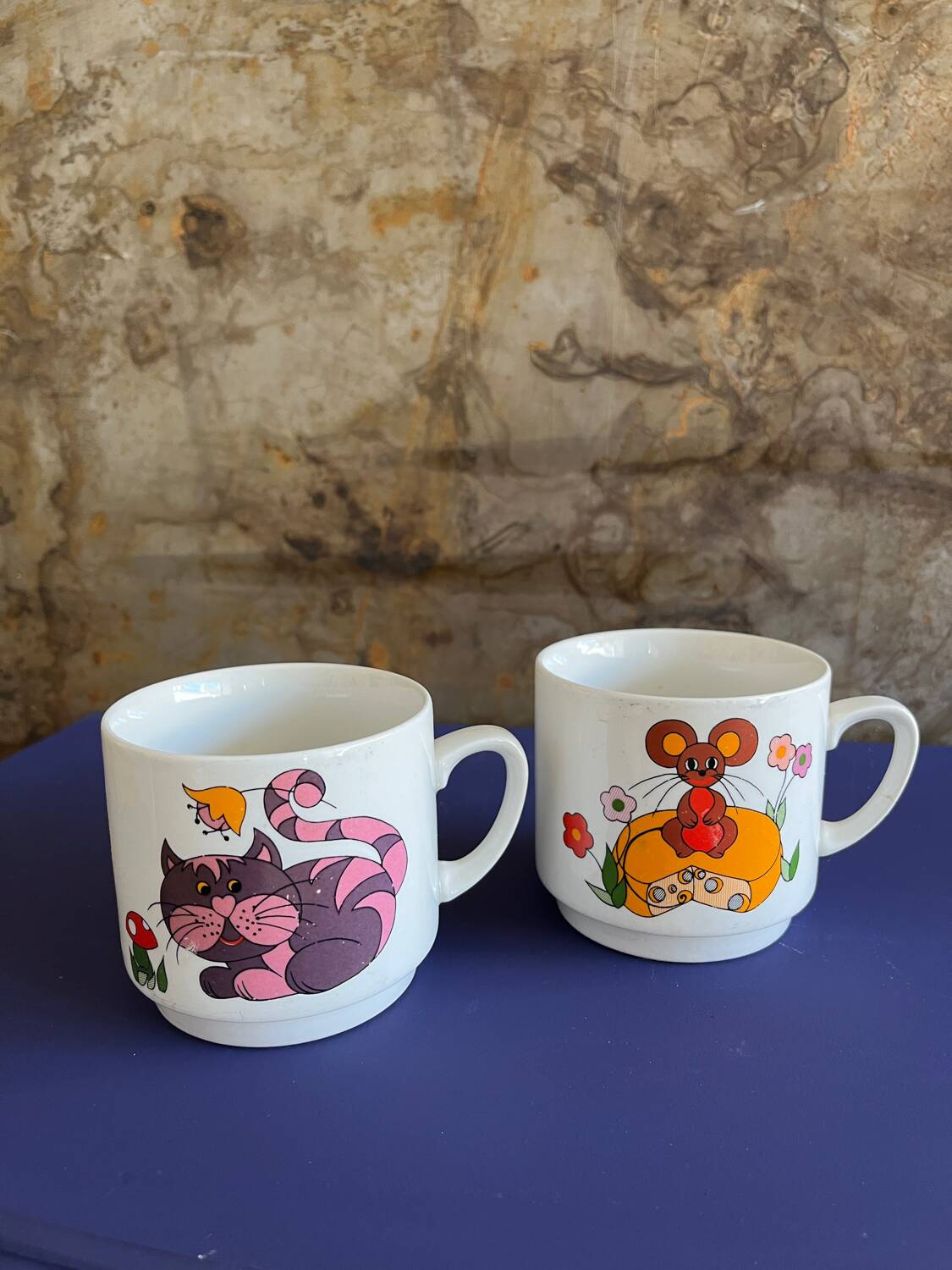 Monopoly ceramic cat/mouse mug duo