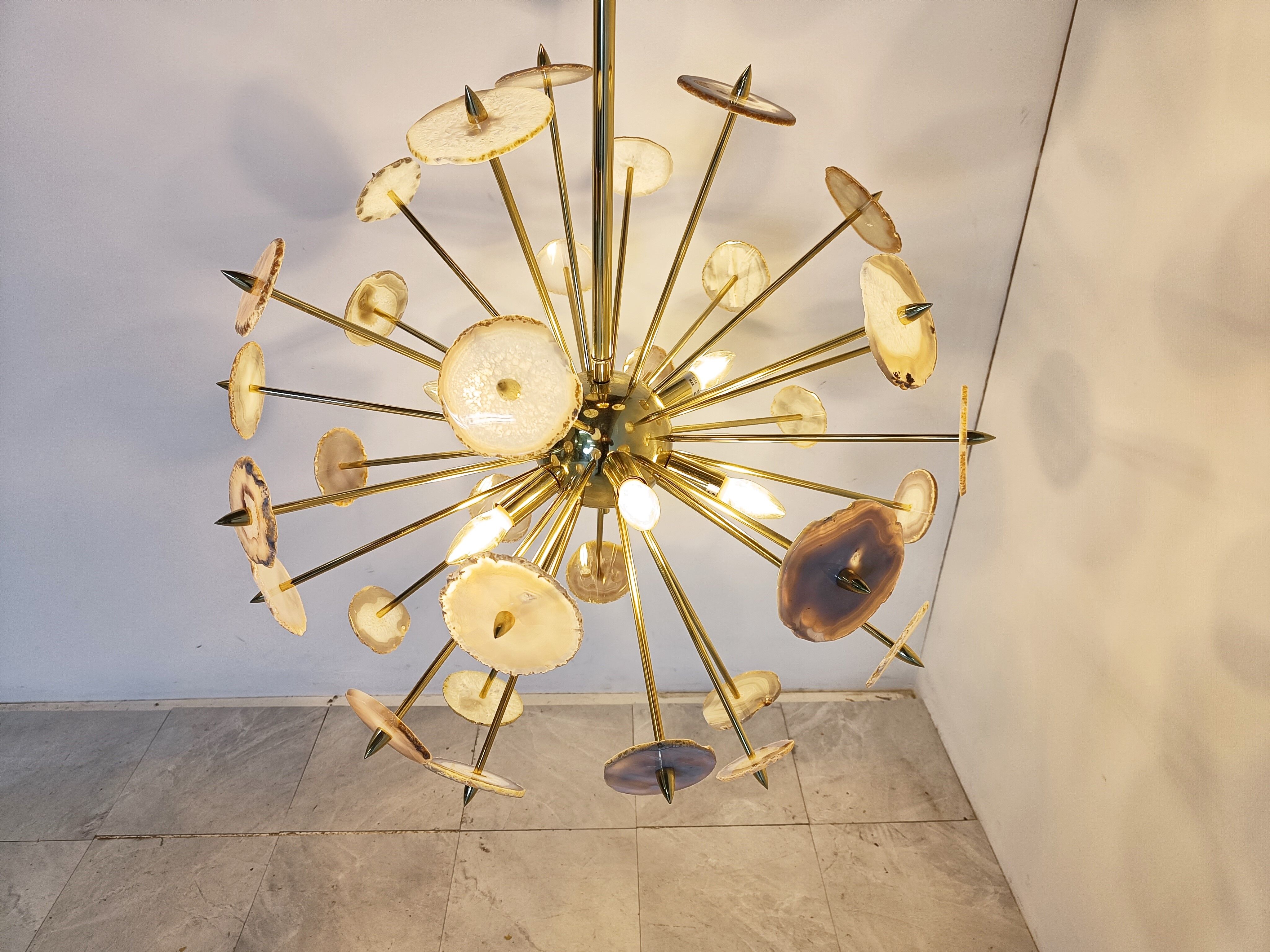 Brass and agate stone sputnik chandelier 1980s