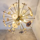 Brass and agate stone sputnik chandelier 1980s