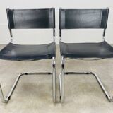 Pair of cantilever chairs imitation leather black and chrome