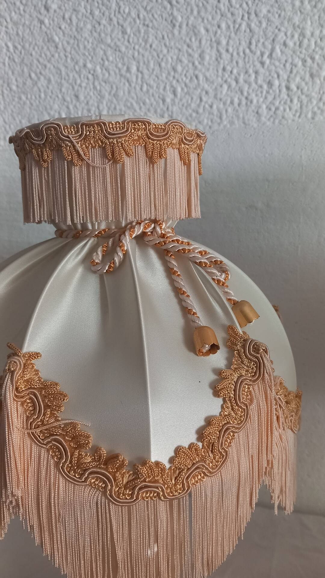 Pair of vintage alabaster lamps in Boudoir style – Fringed lampshade