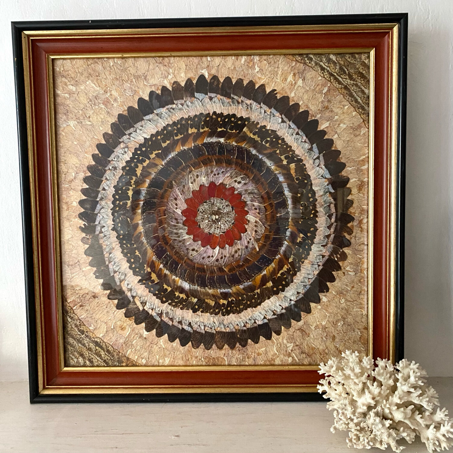 Vintage mosaic frame with butterfly wings
