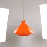 Mid-Century Italian Orange Glass and Brass Pendant Lamp