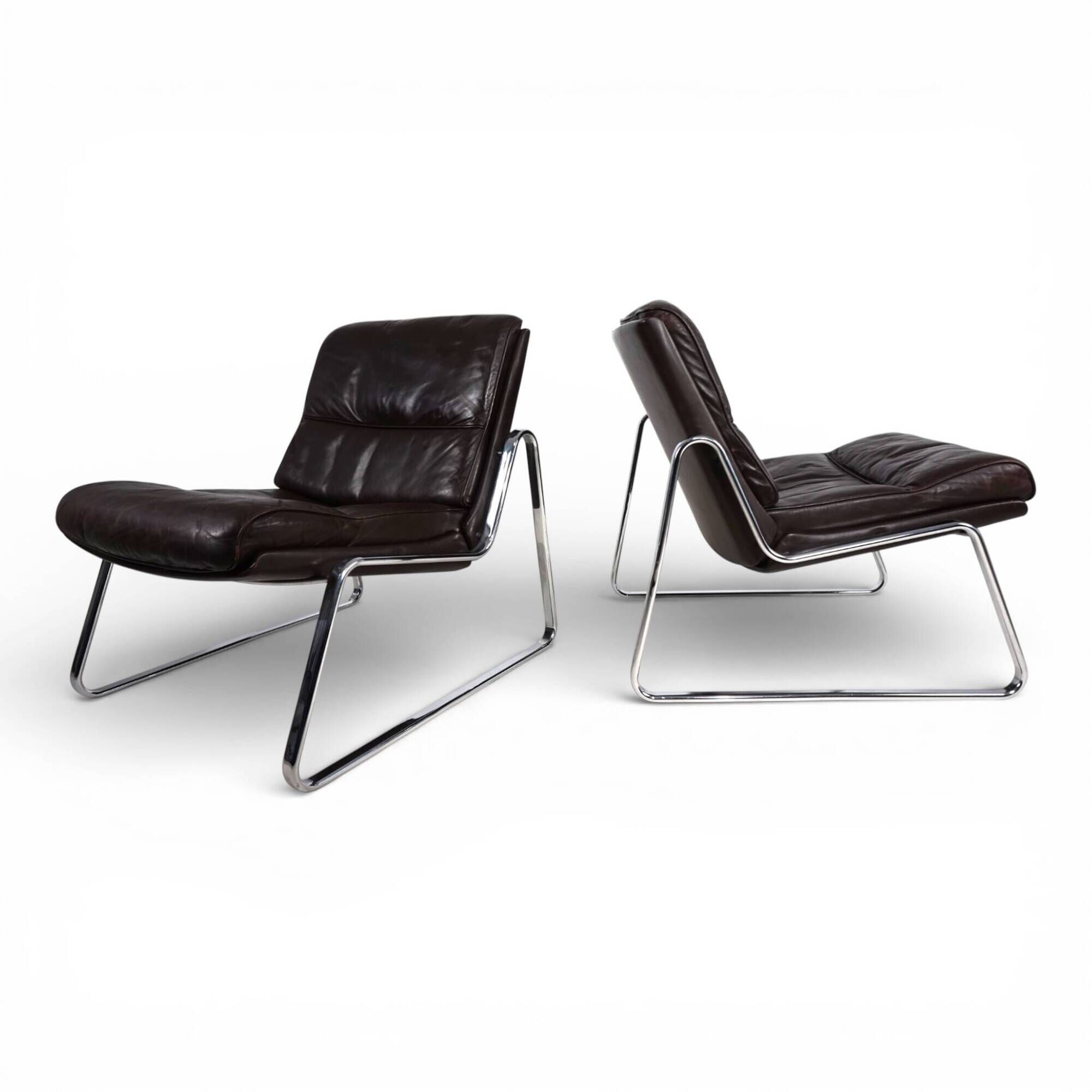 Set of 2 Drabert lounge chairs in brown leather by Gerd Lange, 1970