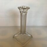 Four old square molded glass candlesticks