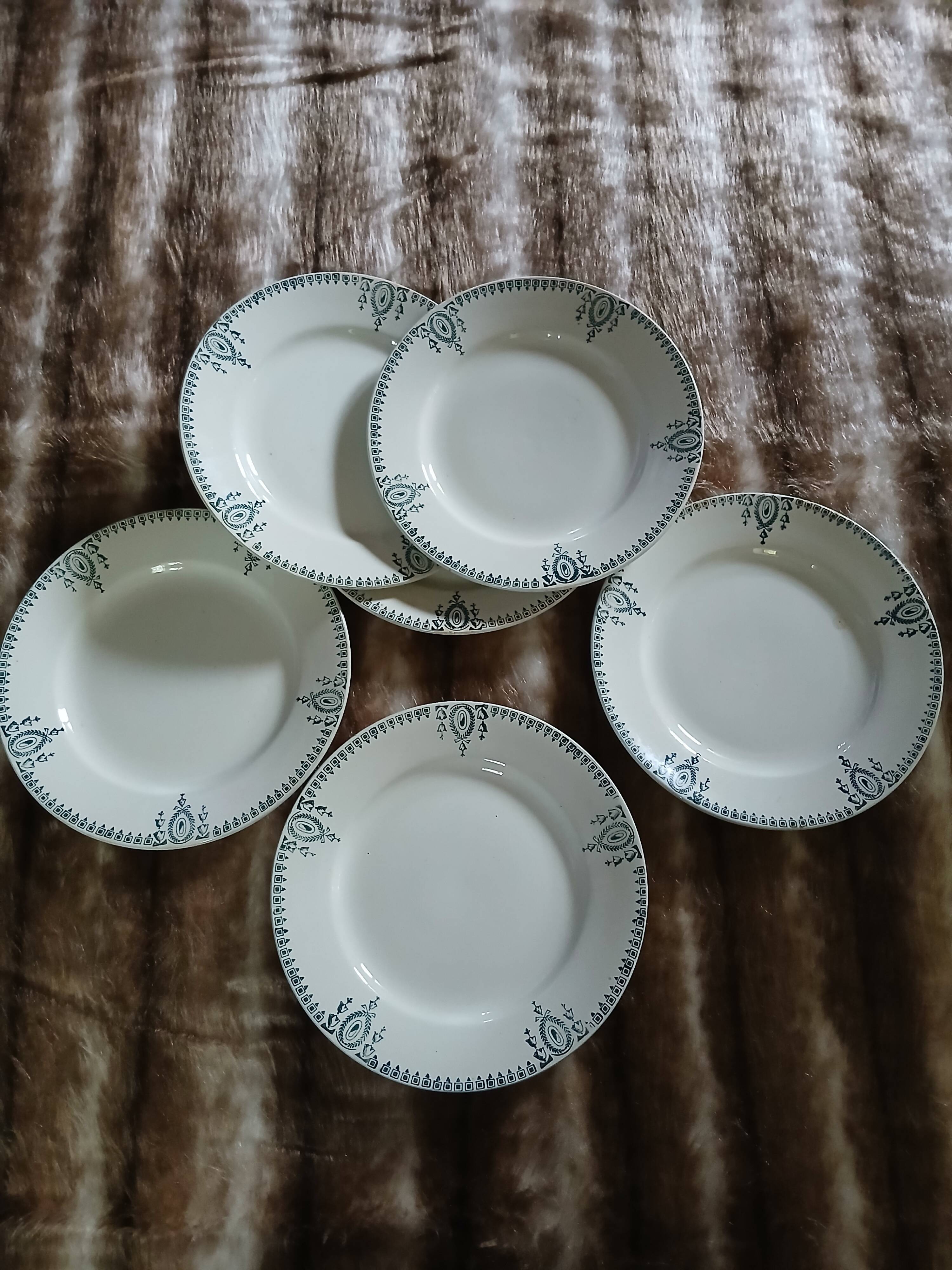 6 antique flat plates in ironstone