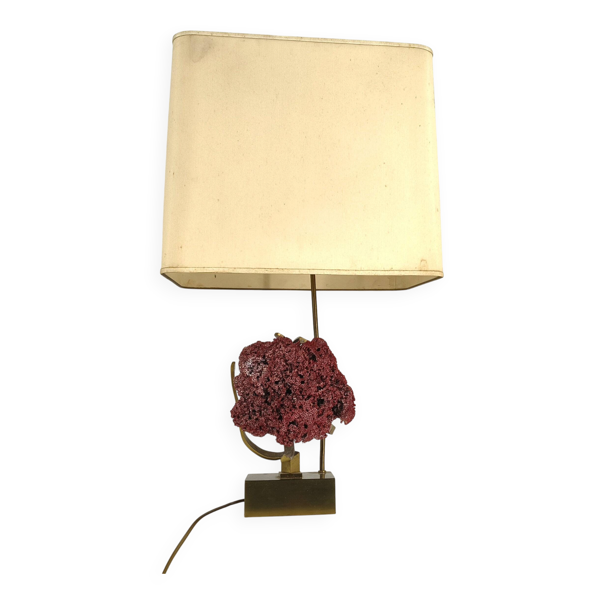 Rare red pipe organ coral brass table lamp, 1970s