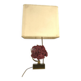 Lampe de table en laiton avec corail rouge rare en forme de tuyau d'orgue, années 1970.