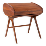 Midcentury Desk with Roll-Top, Walnut Veneer, 1950s, Fully Restored