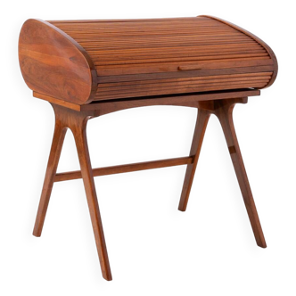 Midcentury Desk with Roll-Top, Walnut Veneer, 1950s, Fully Restored