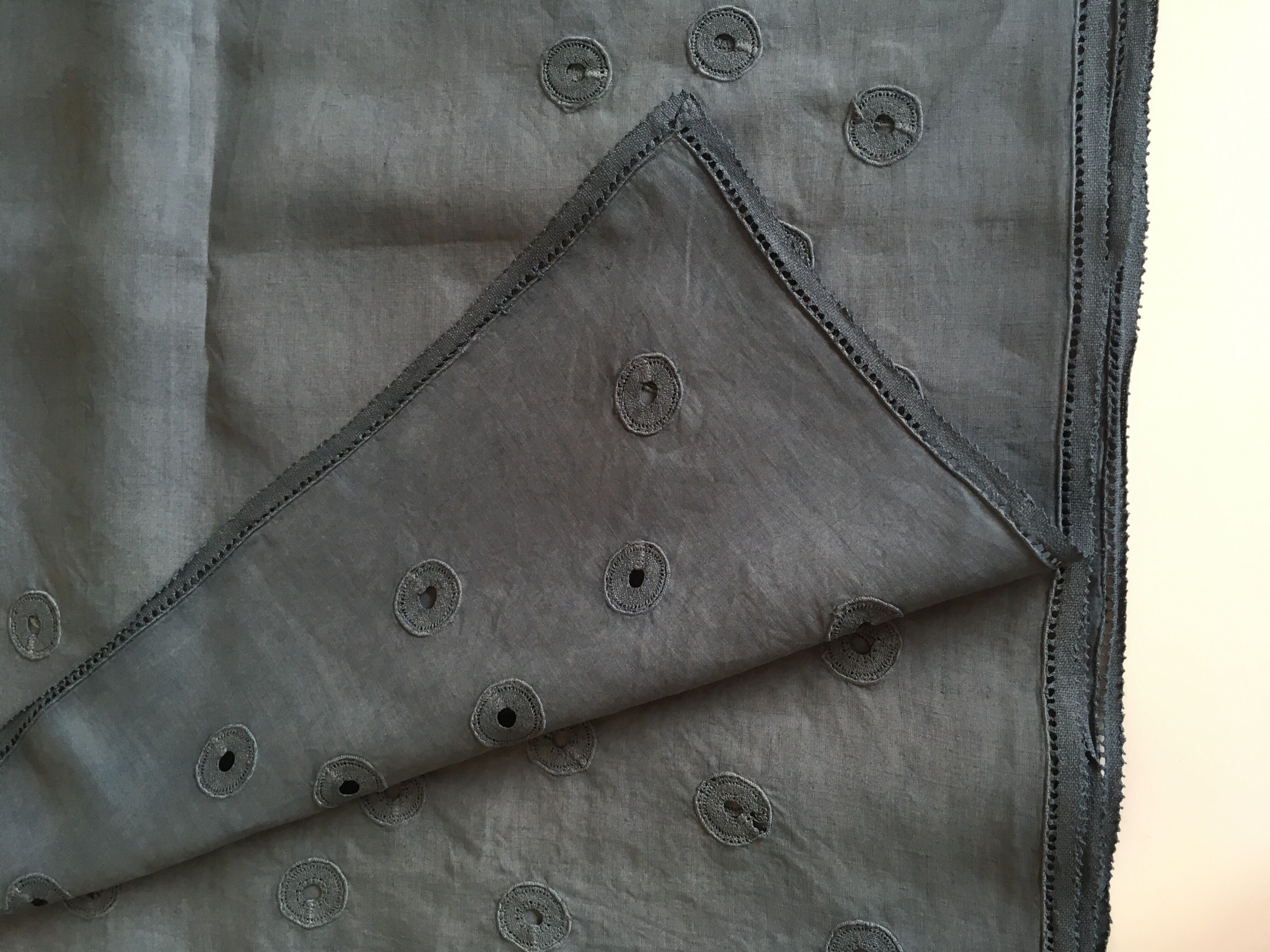 Hand embroidered linen tablecloth, 60's, 3.10m