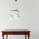 Teak hanging lamp with three lamps, Mid Century chandelier made of glass and teak