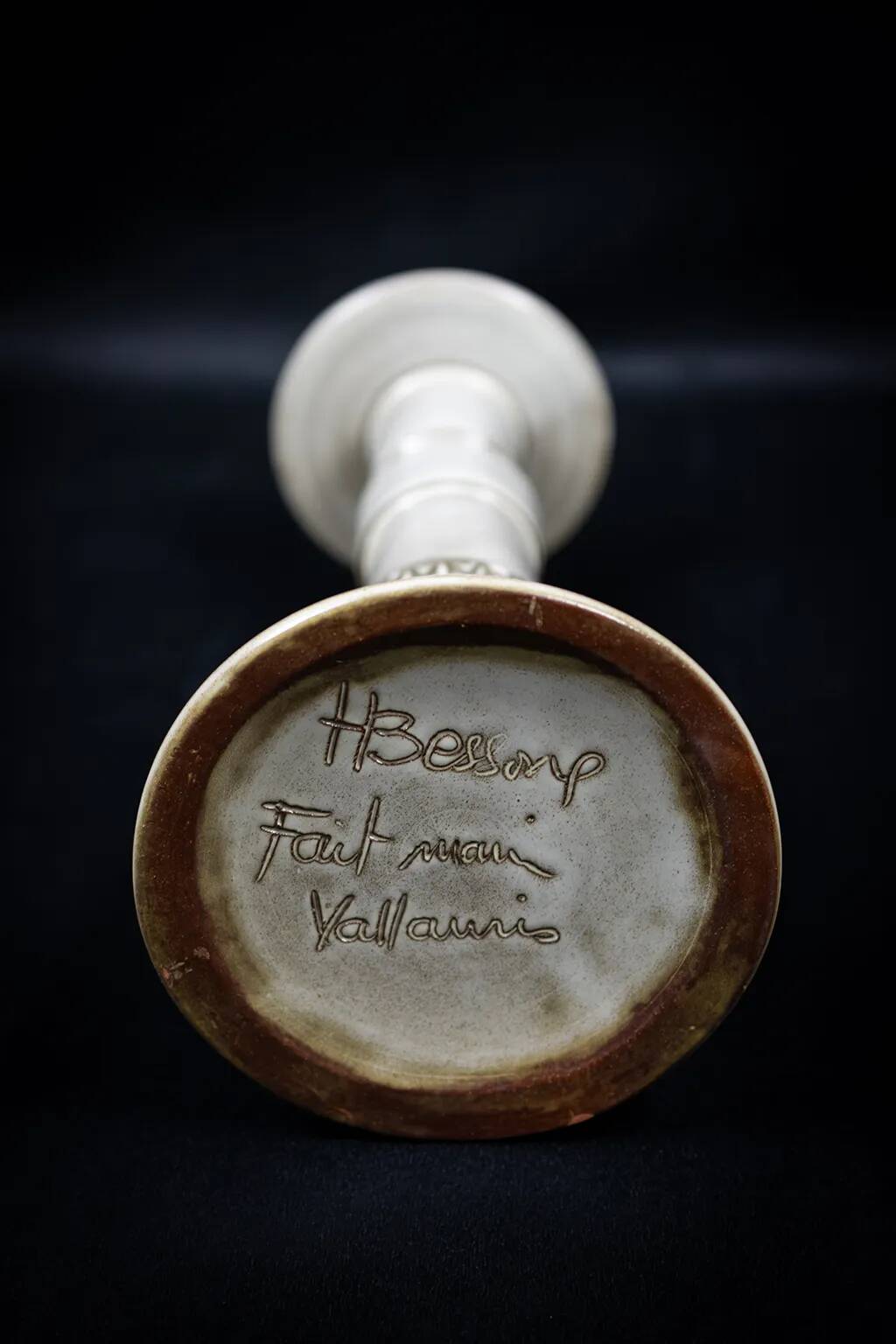 Ceramic candle holder with geometric decoration by Huguette Bessone - Vallauris