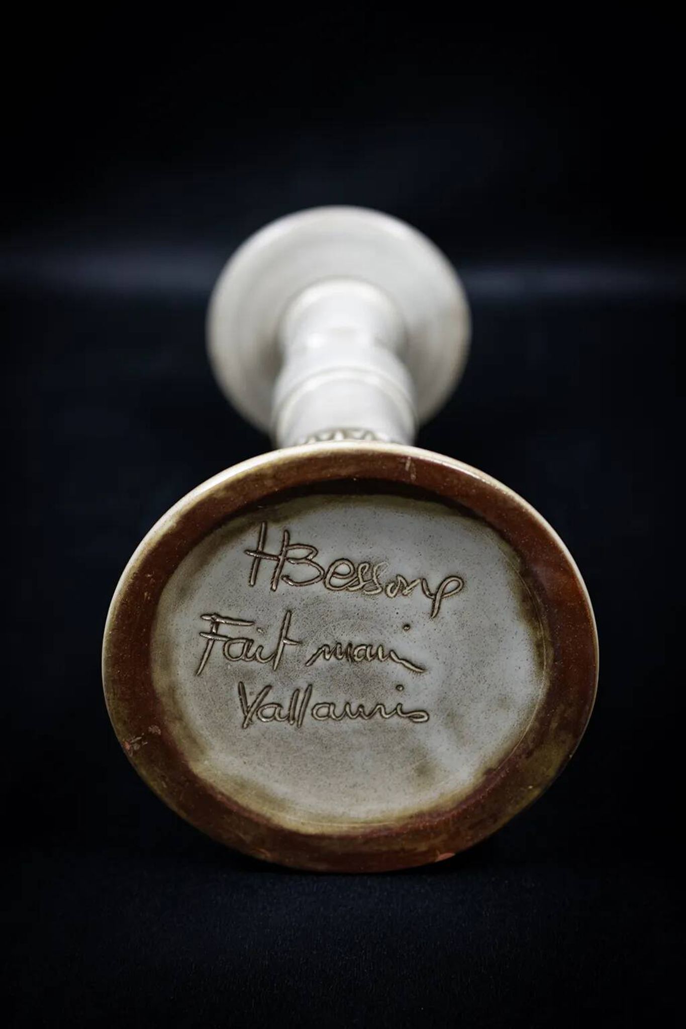 Ceramic candle holder with geometric decoration by Huguette Bessone - Vallauris