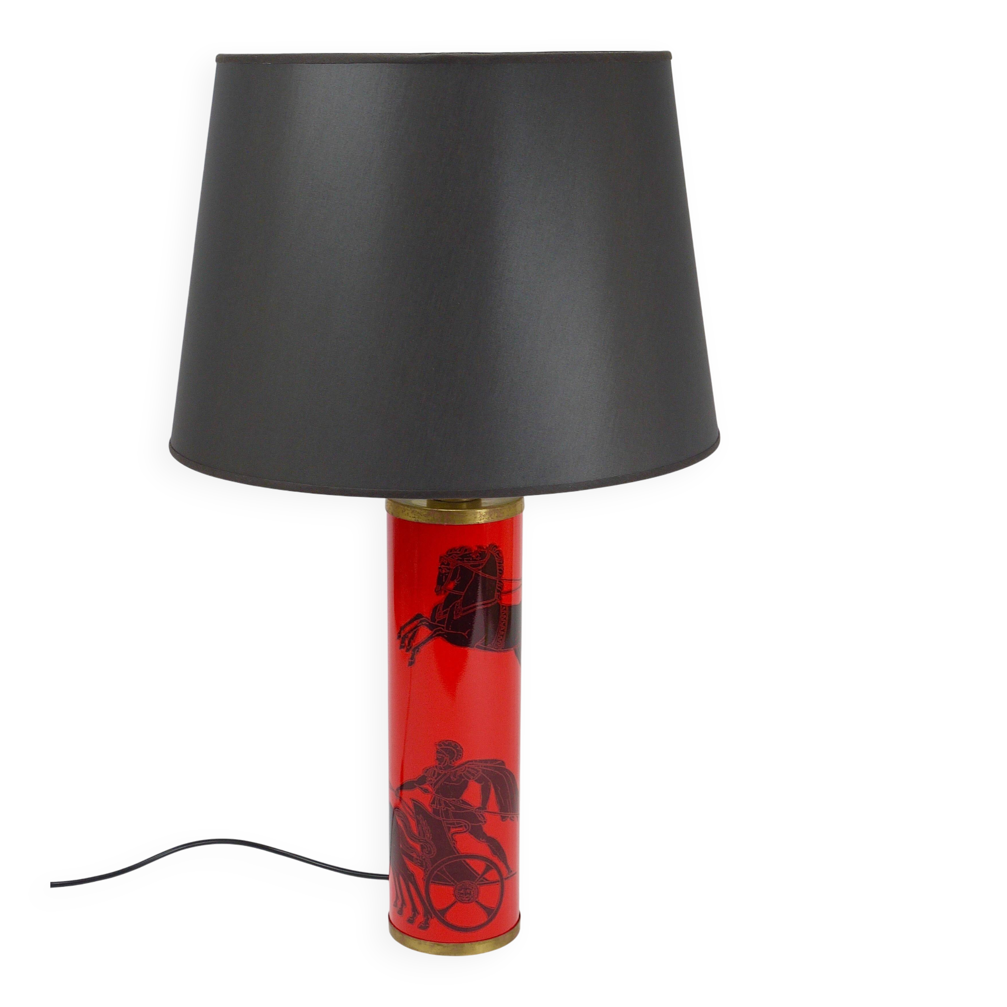 Piero Fornasetti Grande table lamp Bighe red and black mid-century, Italy, 1950s