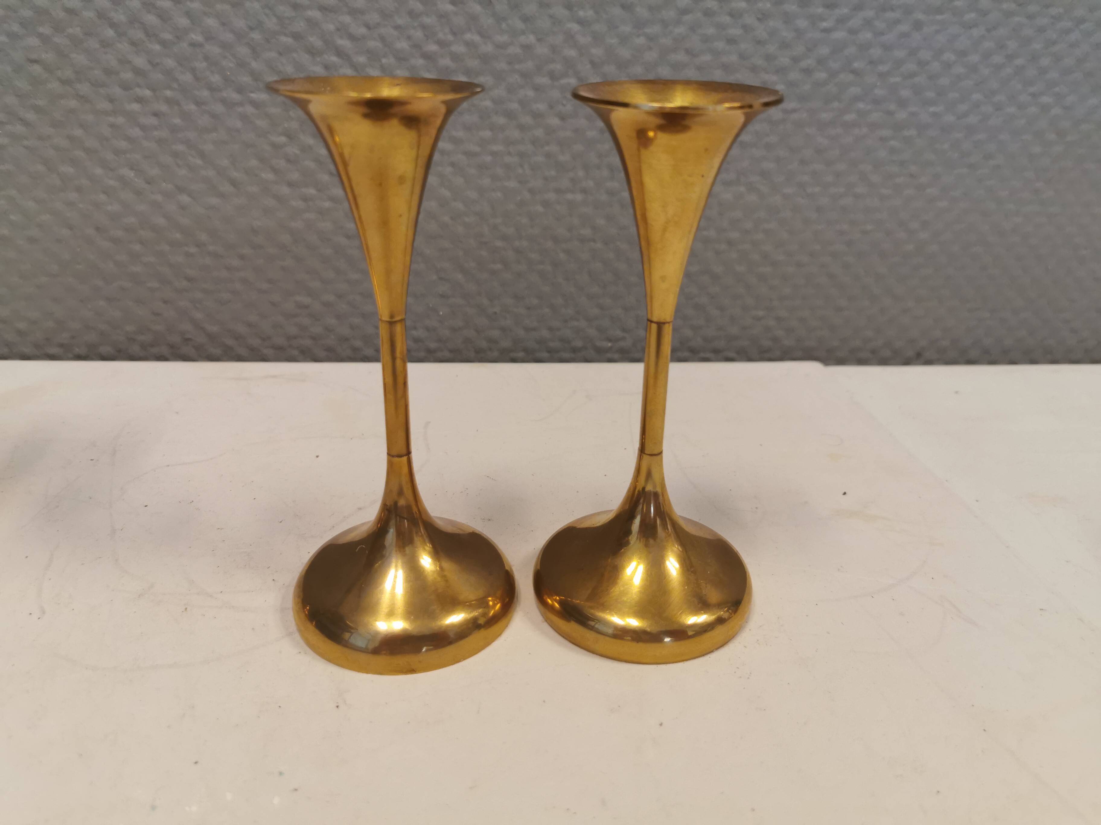 Danish designed candle holders in solid brass.