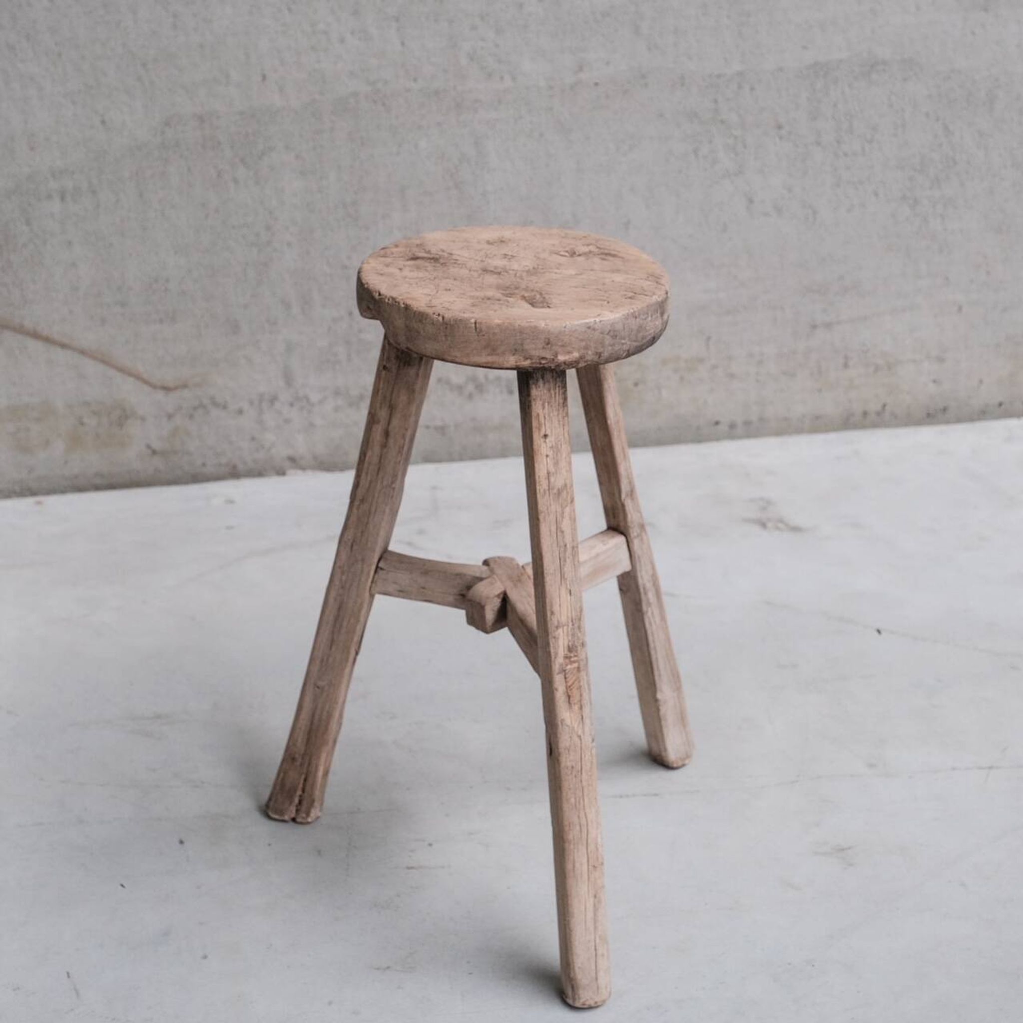 Primitive Mid-Century French Wooden Stool or Side Table