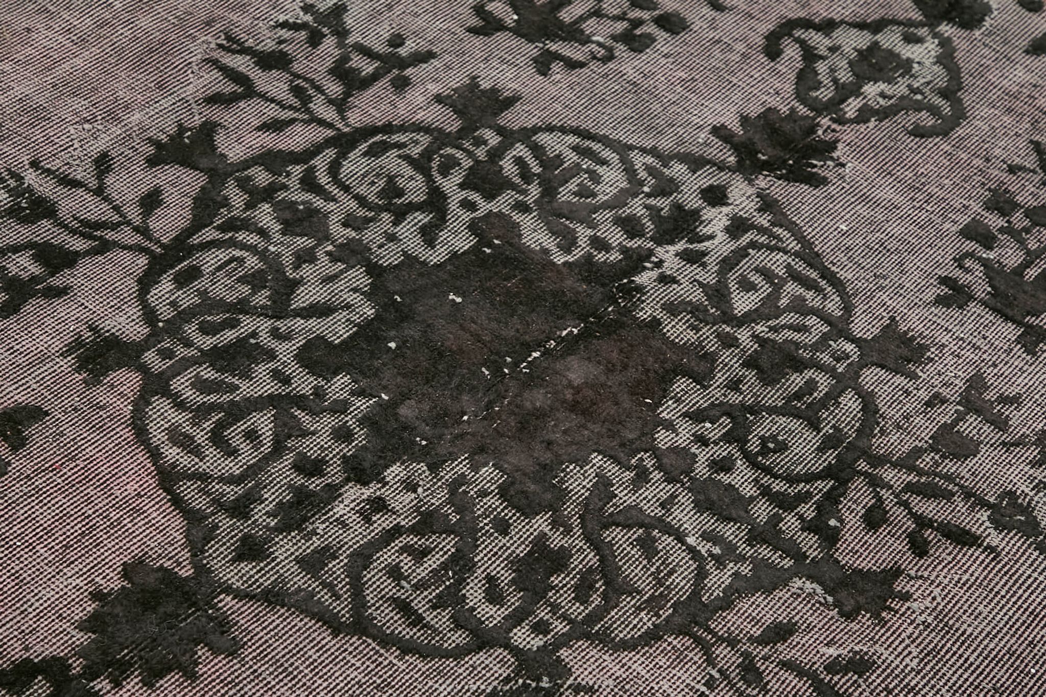Hand-knotted carved anatolian 1970s 173 cm x 244 cm black carpet