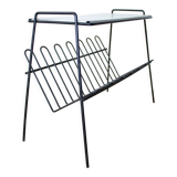 Mid century perorated metal side table with a magazine rack - pilastro tomado artimeta era