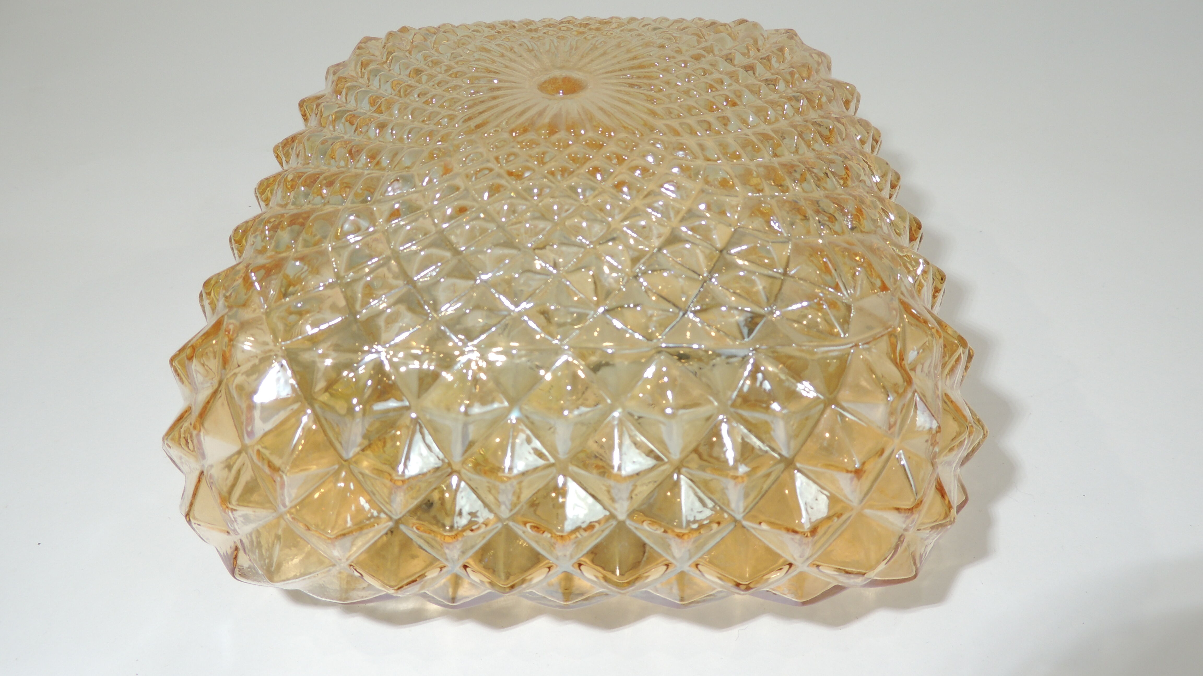Vintage cast amber glass ceiling lamp spiked pattern for retro furniture from the 50s-60s