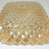 Vintage cast amber glass ceiling lamp spiked pattern for retro furniture from the 50s-60s