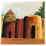 Gouache on paper "African huts"