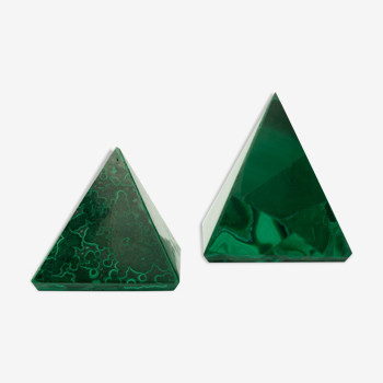 Pair of green malachite pyramids