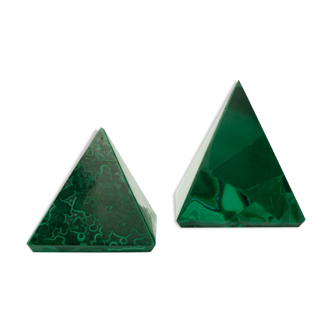 Pair of green malachite pyramids