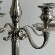 Large 5-arm candlestick in shiny silver metal