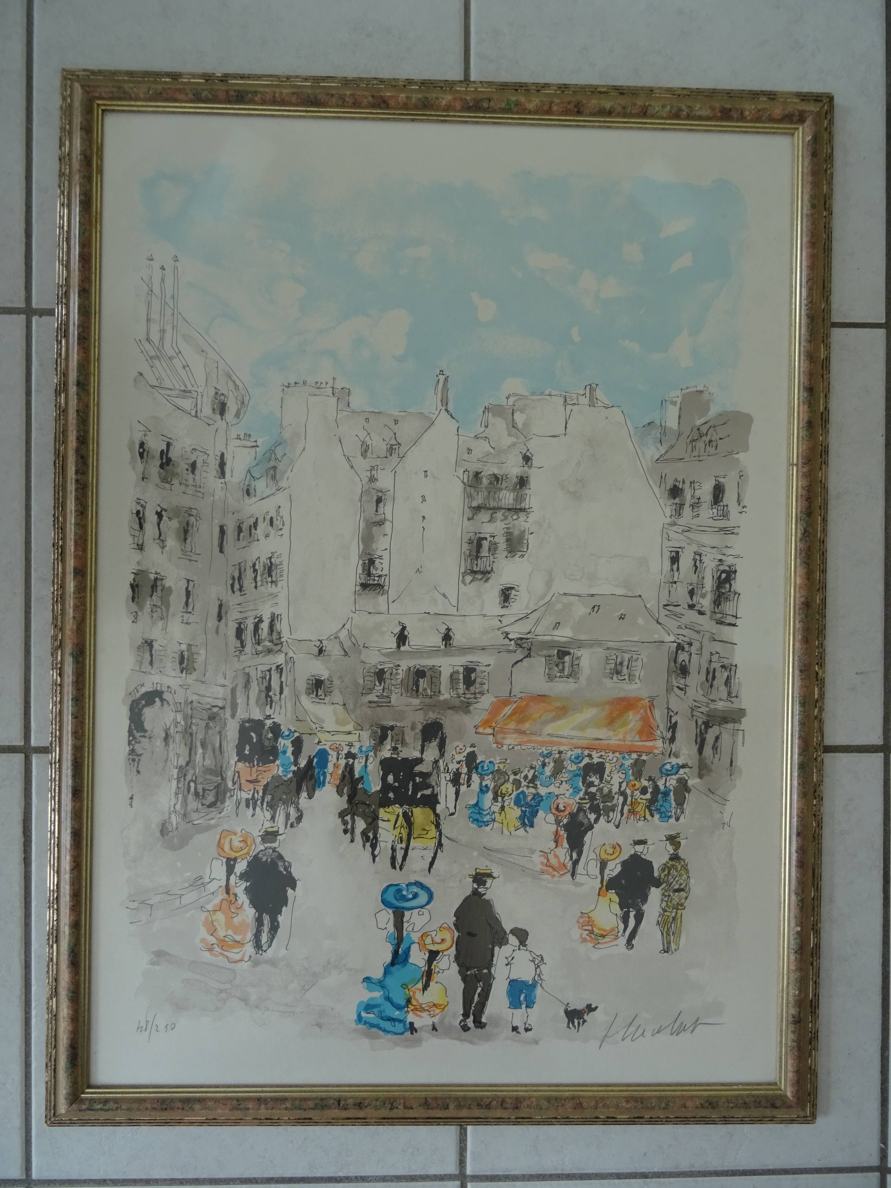 Numbered Paris Latin Quarter lithograph poster signed Urbain Huchet