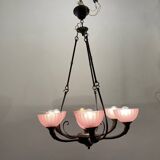 Pink Liberty Style Wrought Iron Chandelier 1960’s
