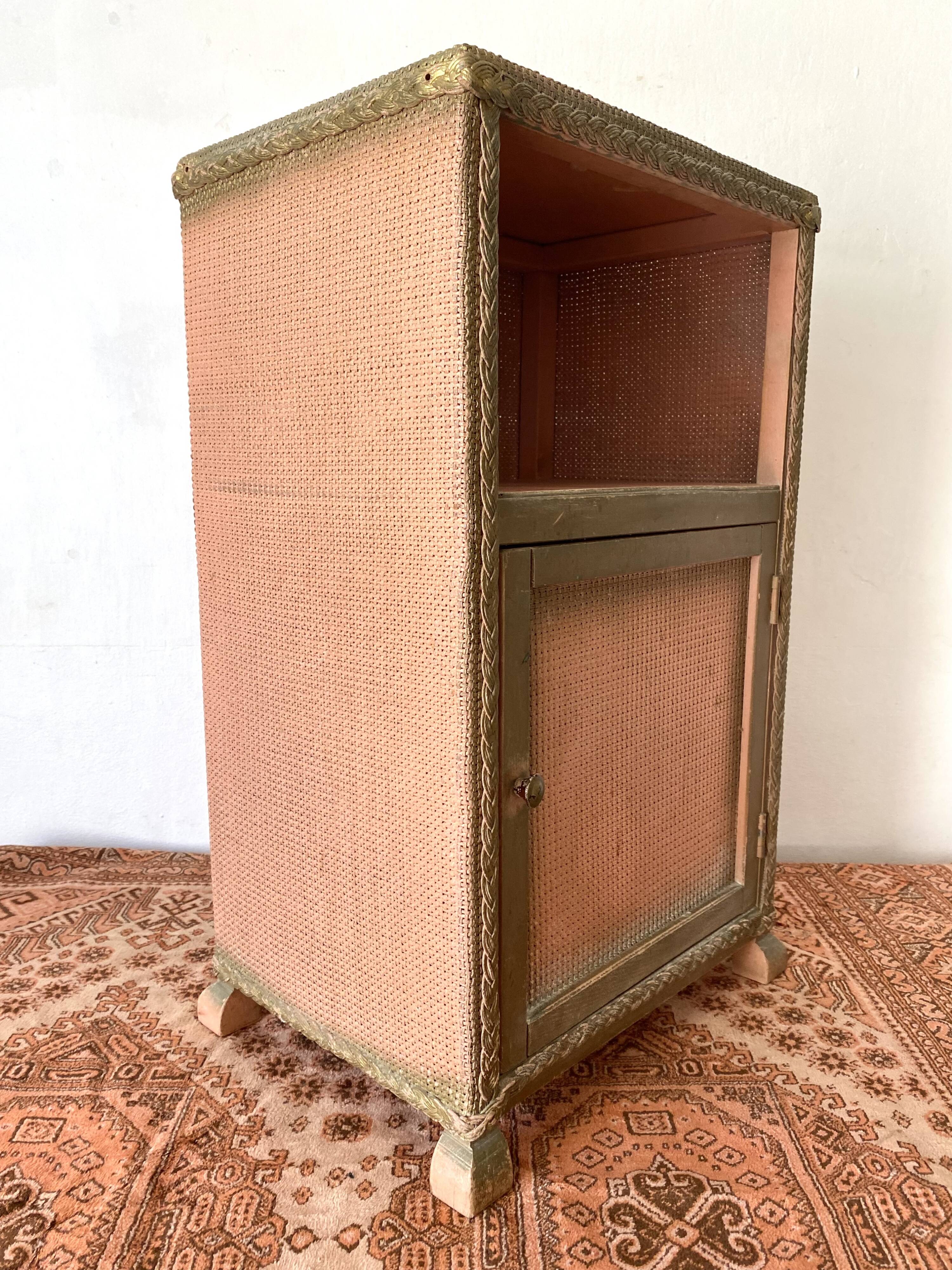 60s pink and gold Lloyd loom bedside table