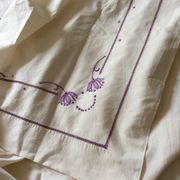 Cotton blend flat sheet "Blue Flower" hand-embroidered