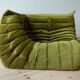 Togo set of 2-seater sofa and corner armchair in Olive Velvet