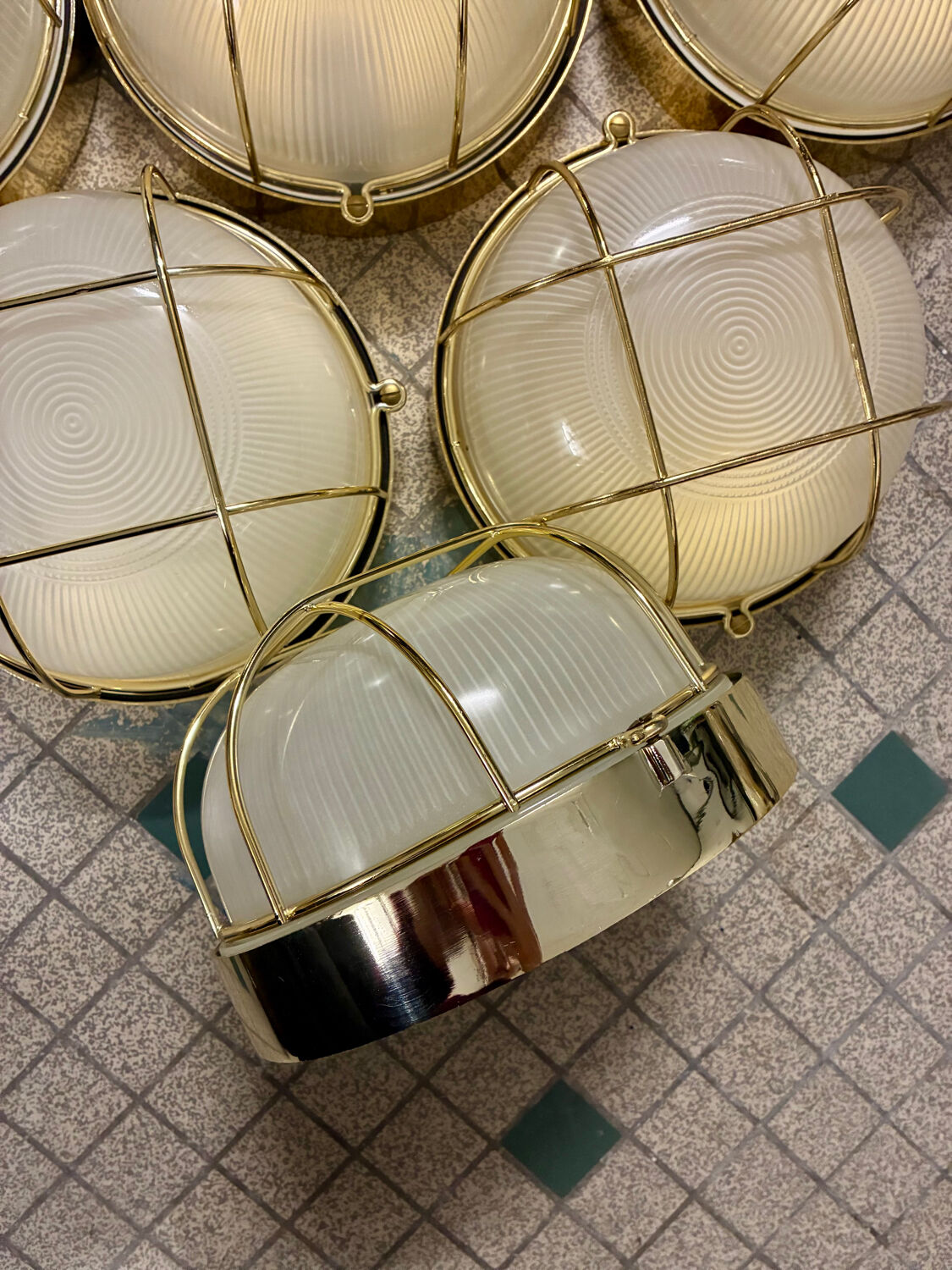 Industrial wall lights in glass and metal - 1970.