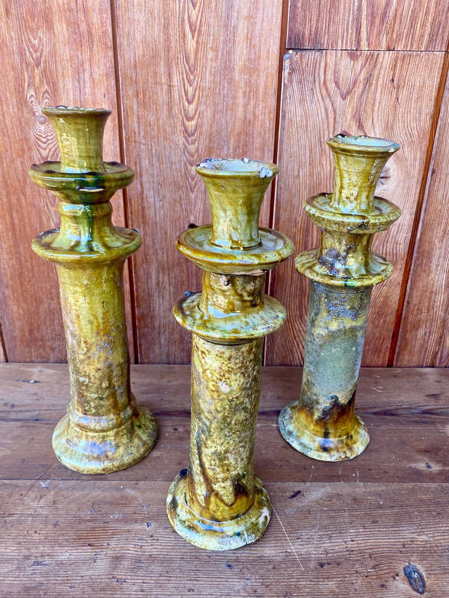 3 Bougeoirs de Tamegroute en céramique émaillé.