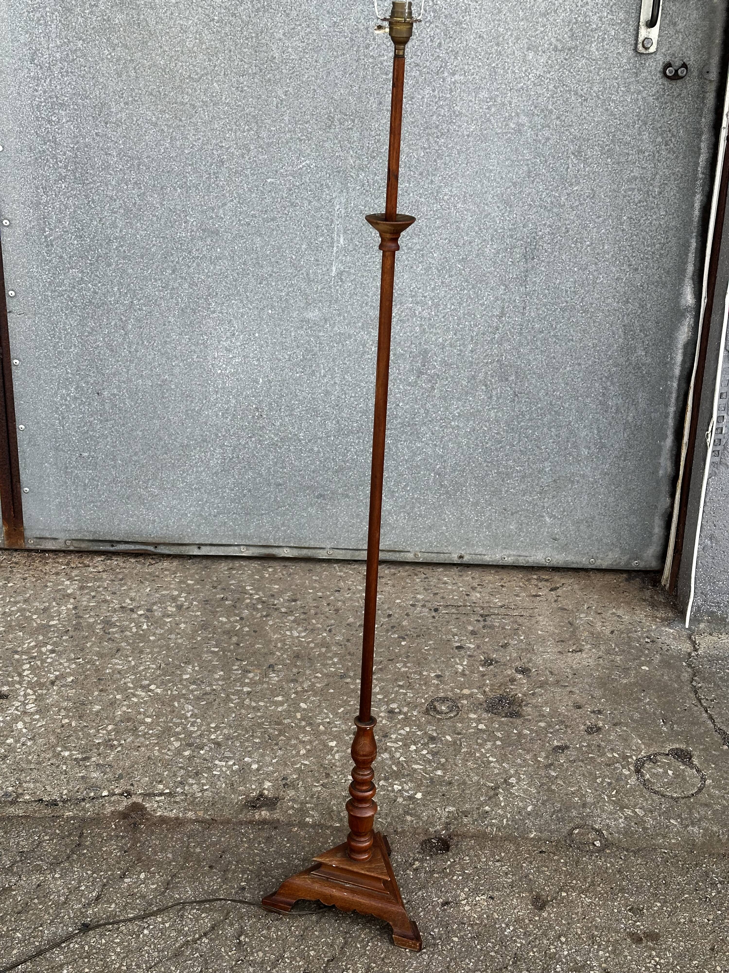 Turned wooden floor lamp from the 1950s.