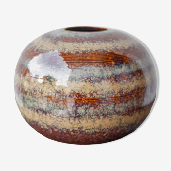 Striated glazed ceramic vase, ball vase, flower pot, interior decoration, collection, 70's