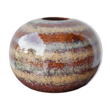 Striated glazed ceramic vase, ball vase, flower pot, interior decoration, collection, 70's