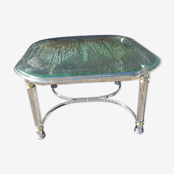 Table basse chrome et dalle de verre