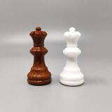1970s Brown and White Chess Set in Volterra Alabaster Handmade Made in Italy